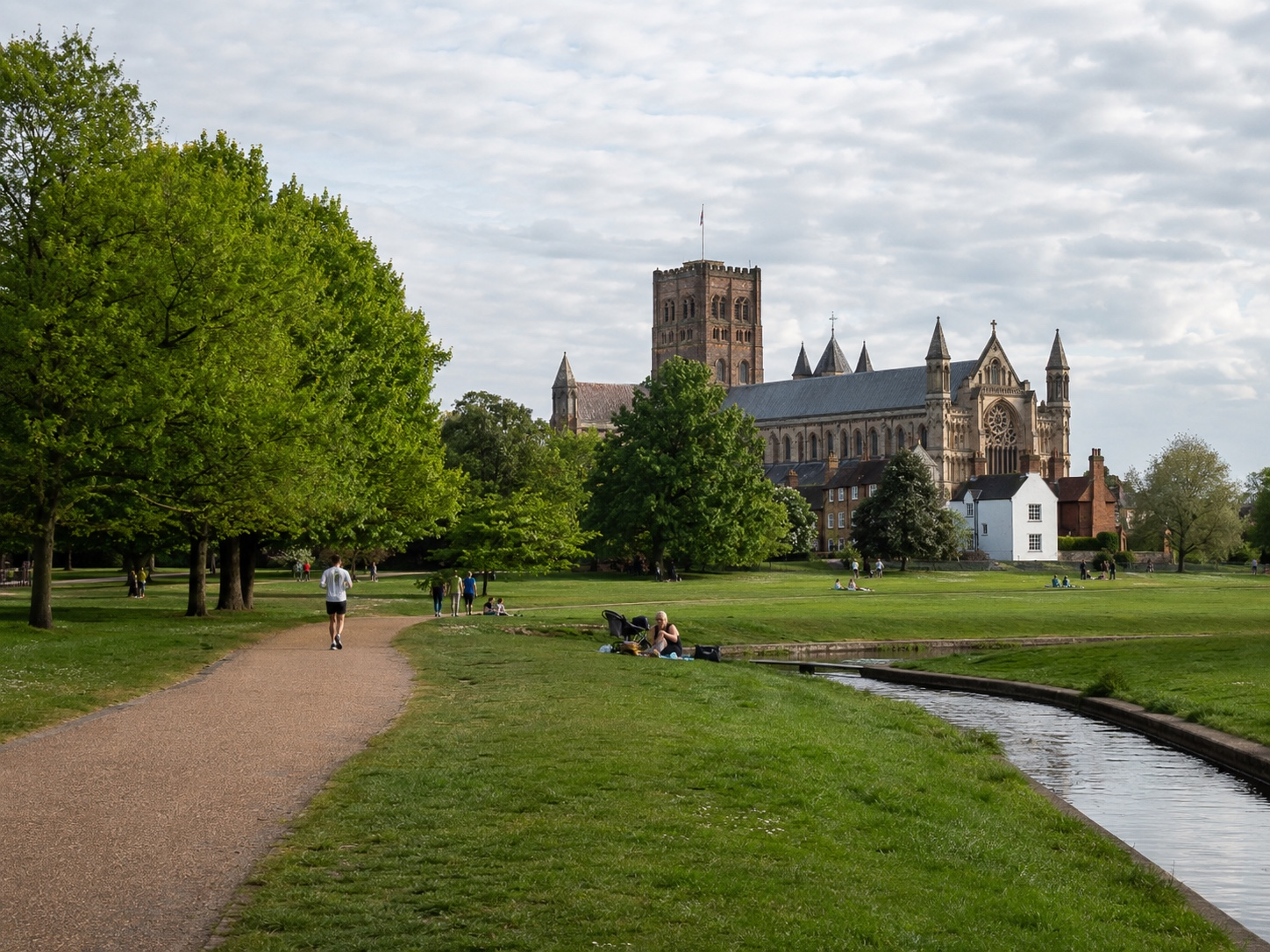 Verulamium Park with St Albans Cathedral in the background, St Albans.
