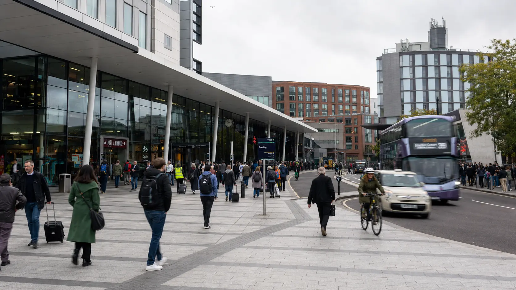 Reading station forecourt and the surrounding town centre.