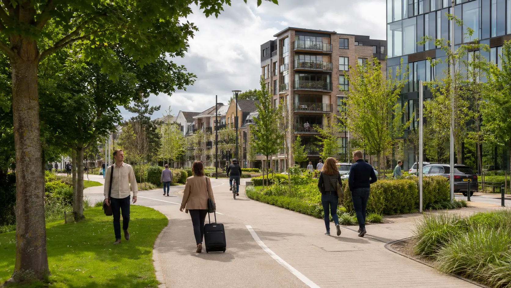 A landscaped office and residential district in Hertfordshire.