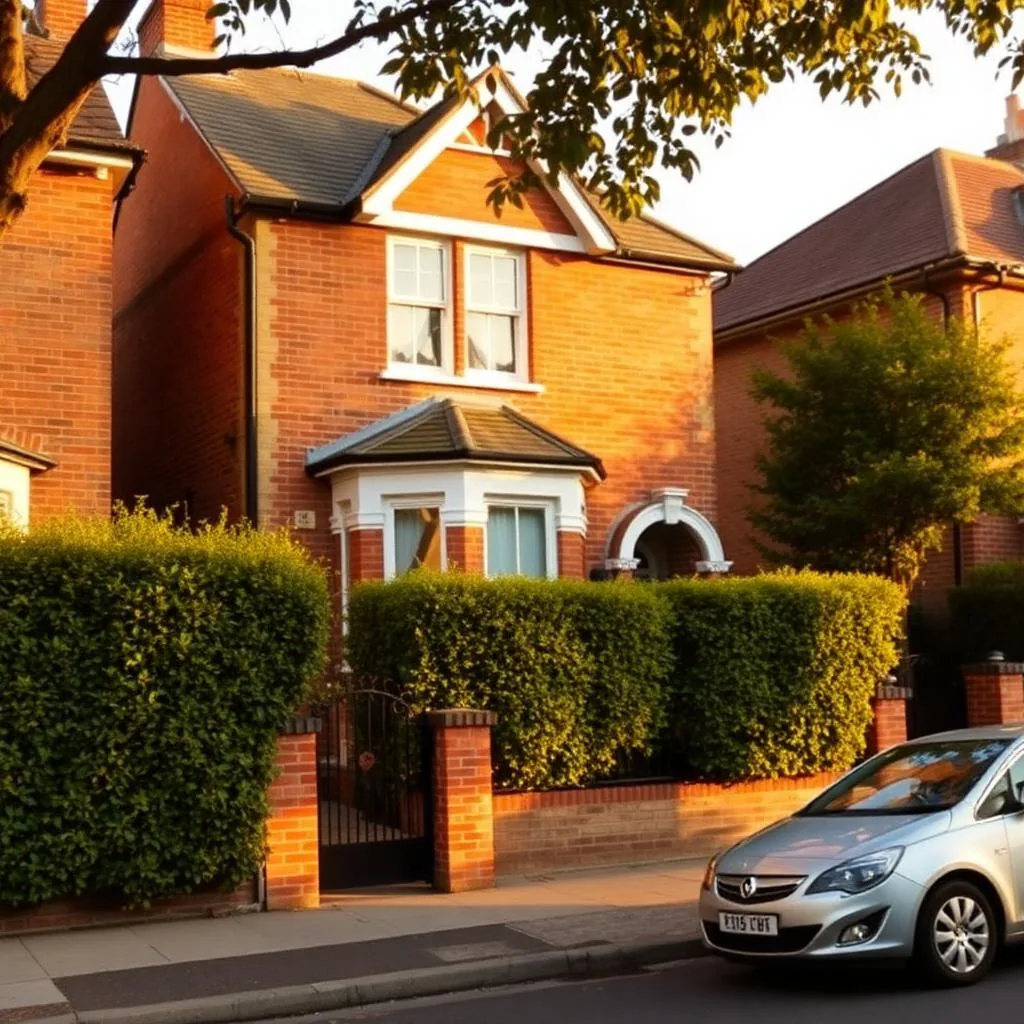 A Wandsworth SW18 Victorian family home exterior: brick bay-fronted house with hedged front garden.