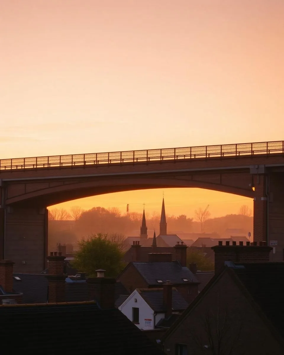 Stockport viaduct at dusk, Greater Manchester.