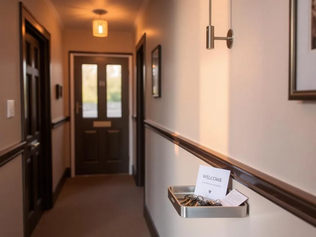 A welcoming short-let entrance prepared for guest check-in.